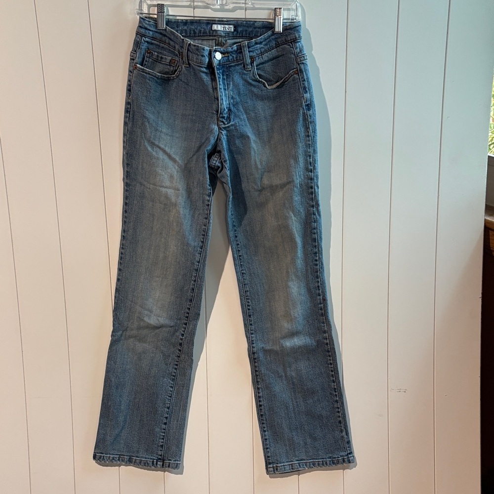 TINT denim light medium wash wide leg bootcut jeans decent stretch 8